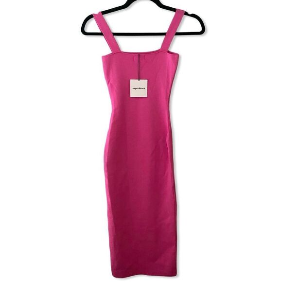 Superdown Zoe Square neck dress fuschia pink knit midi bodycon Revolve New - Picture 6 of 9